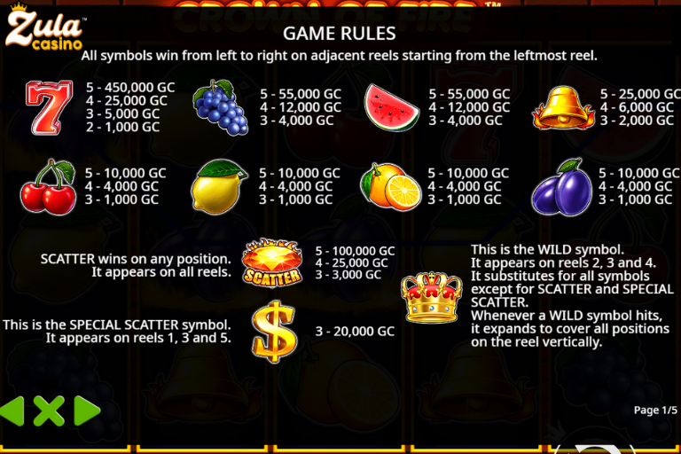 How to Play Crown of Fire at Zula Casino